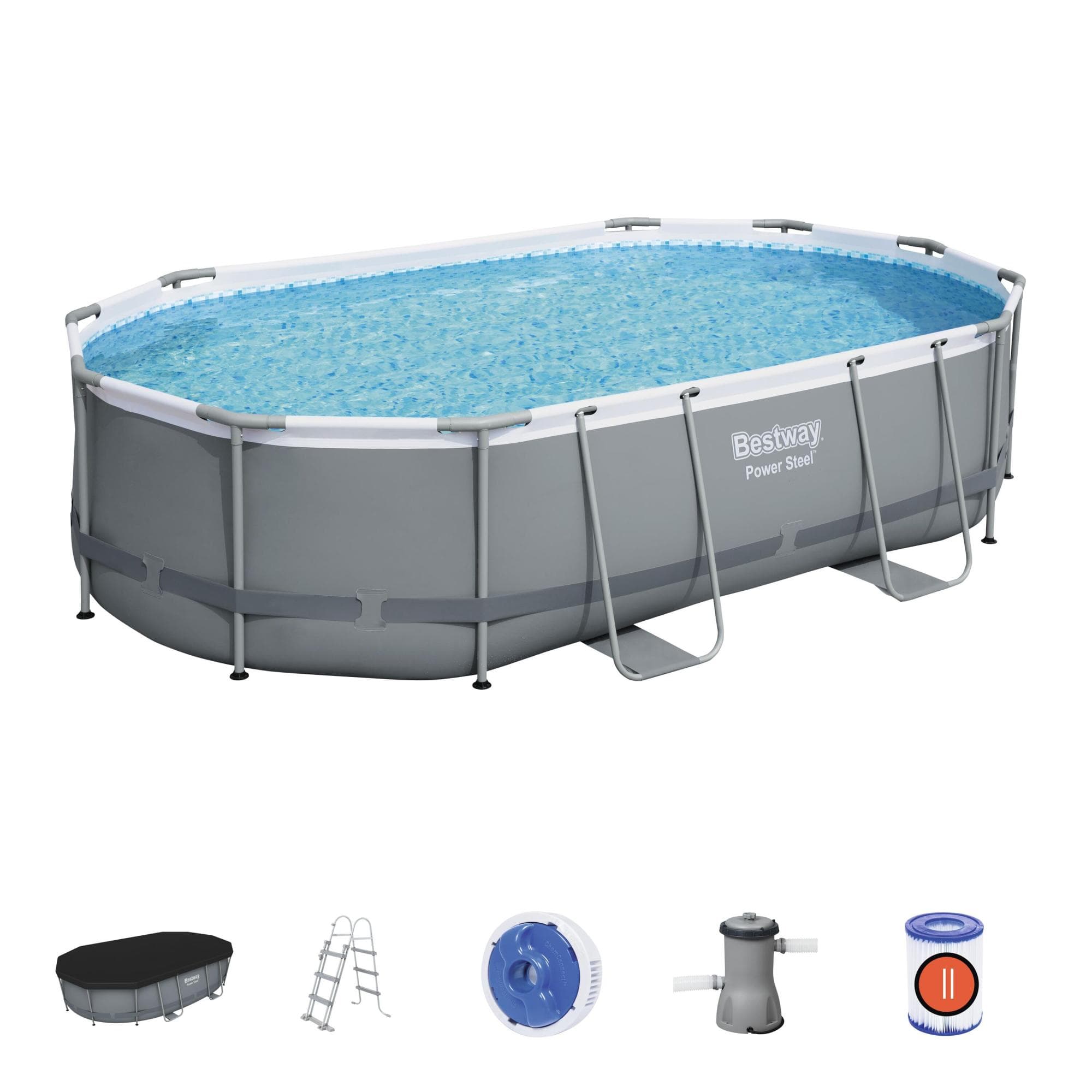 Set piscina da 488x305x107 cm grigio scuro - Telemagno Set piscina da 488x305x107 cm grigio scuro
