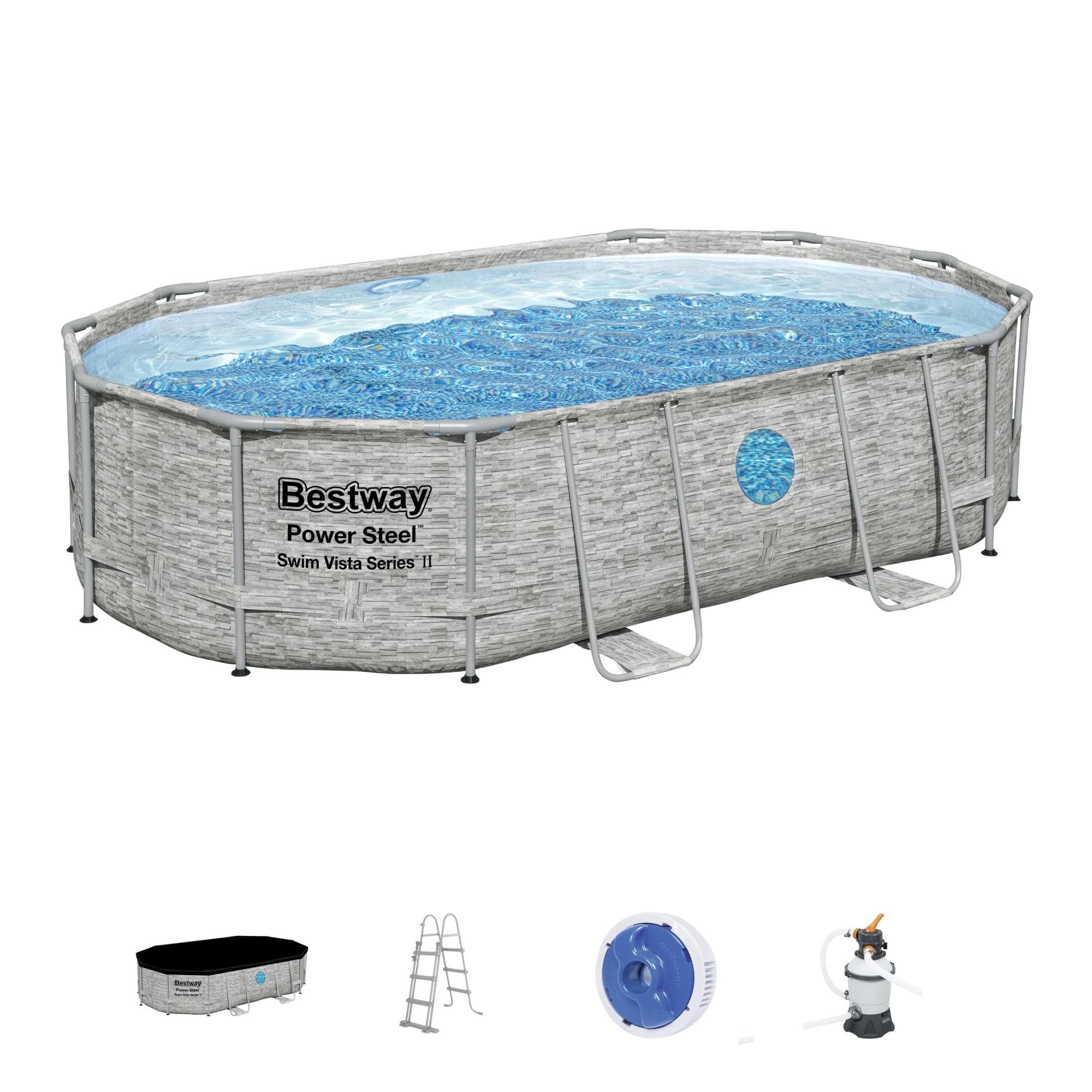Set piscina da 488x305x107 cm effetto pietra