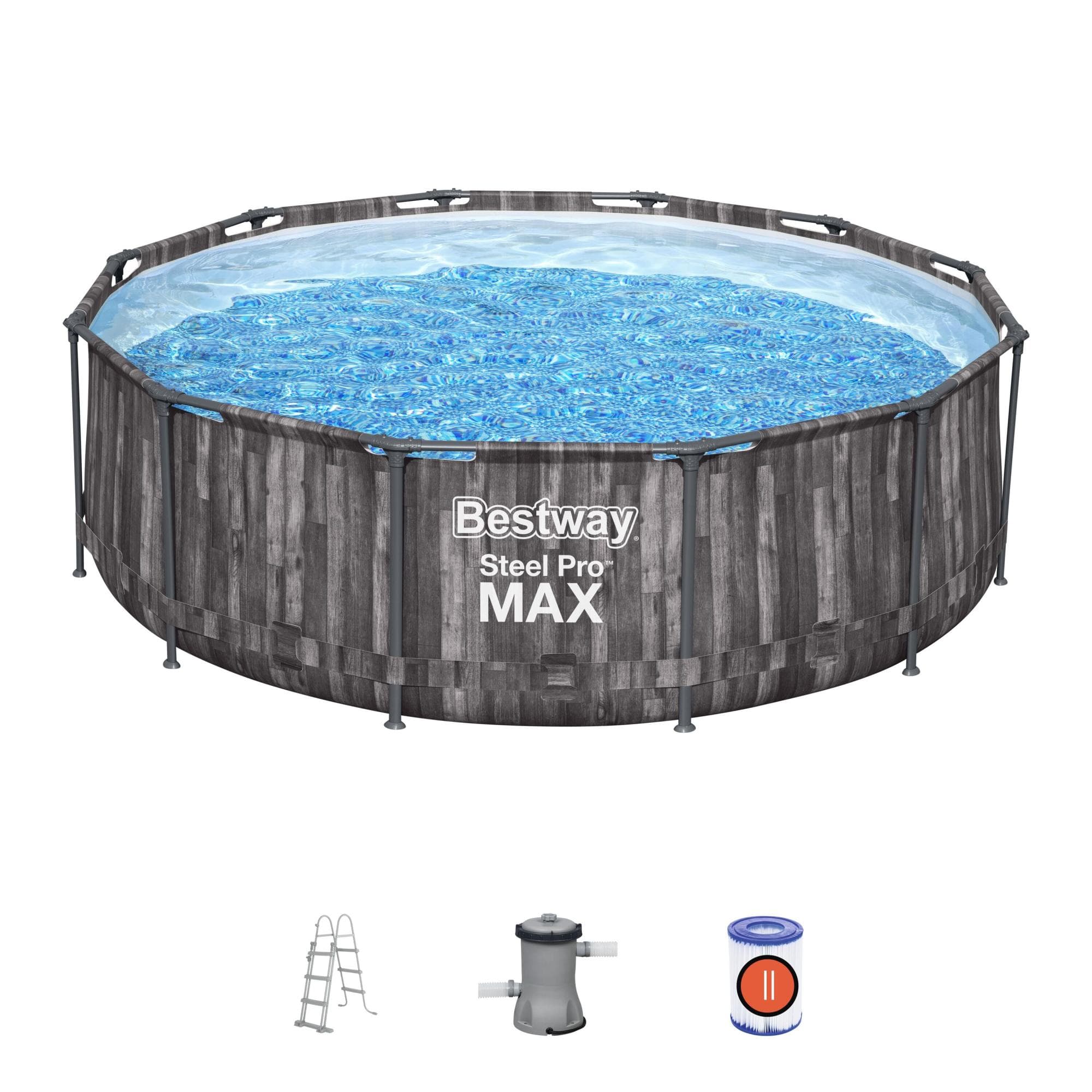 Set piscina da 366x100 cm effetto legno grigio - Telemagno Set piscina da 366x100 cm effetto legno grigio