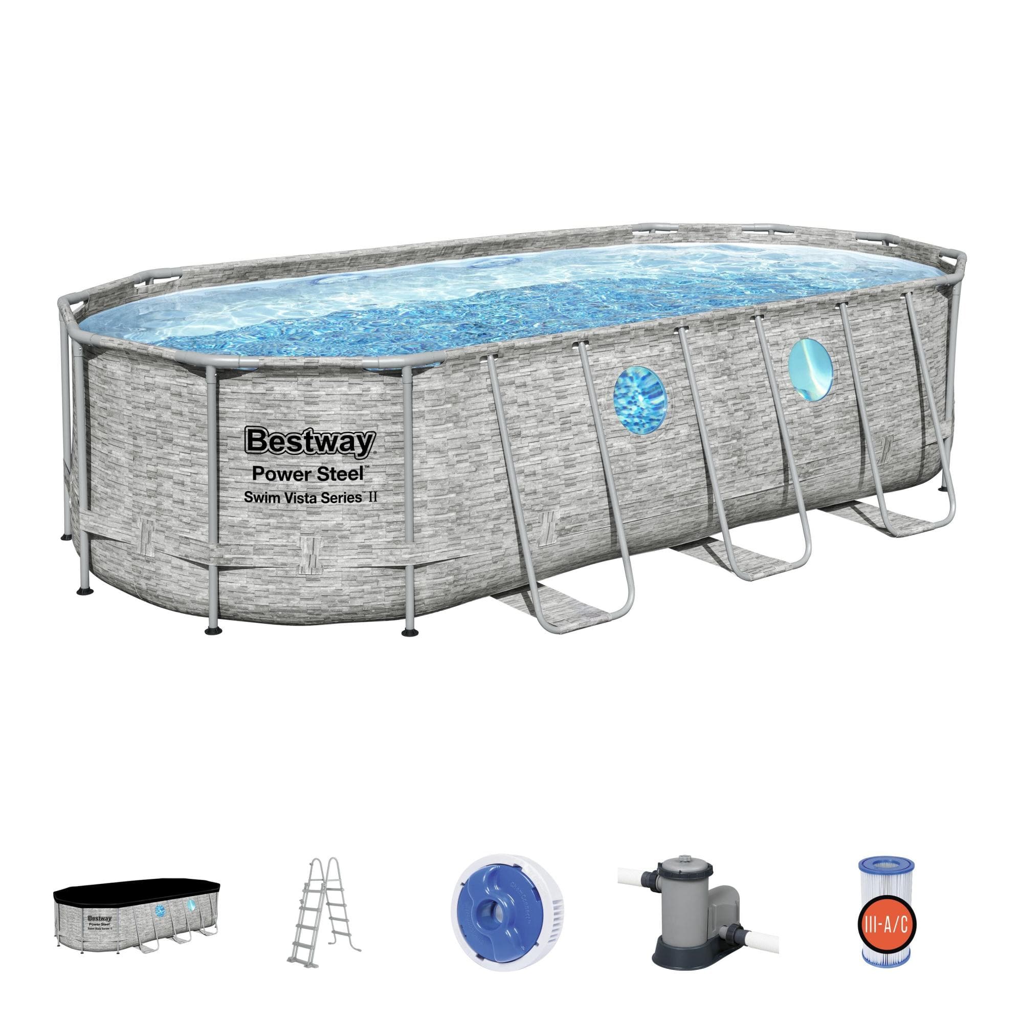 Set piscina da 549x274x122 cm effetto pietra