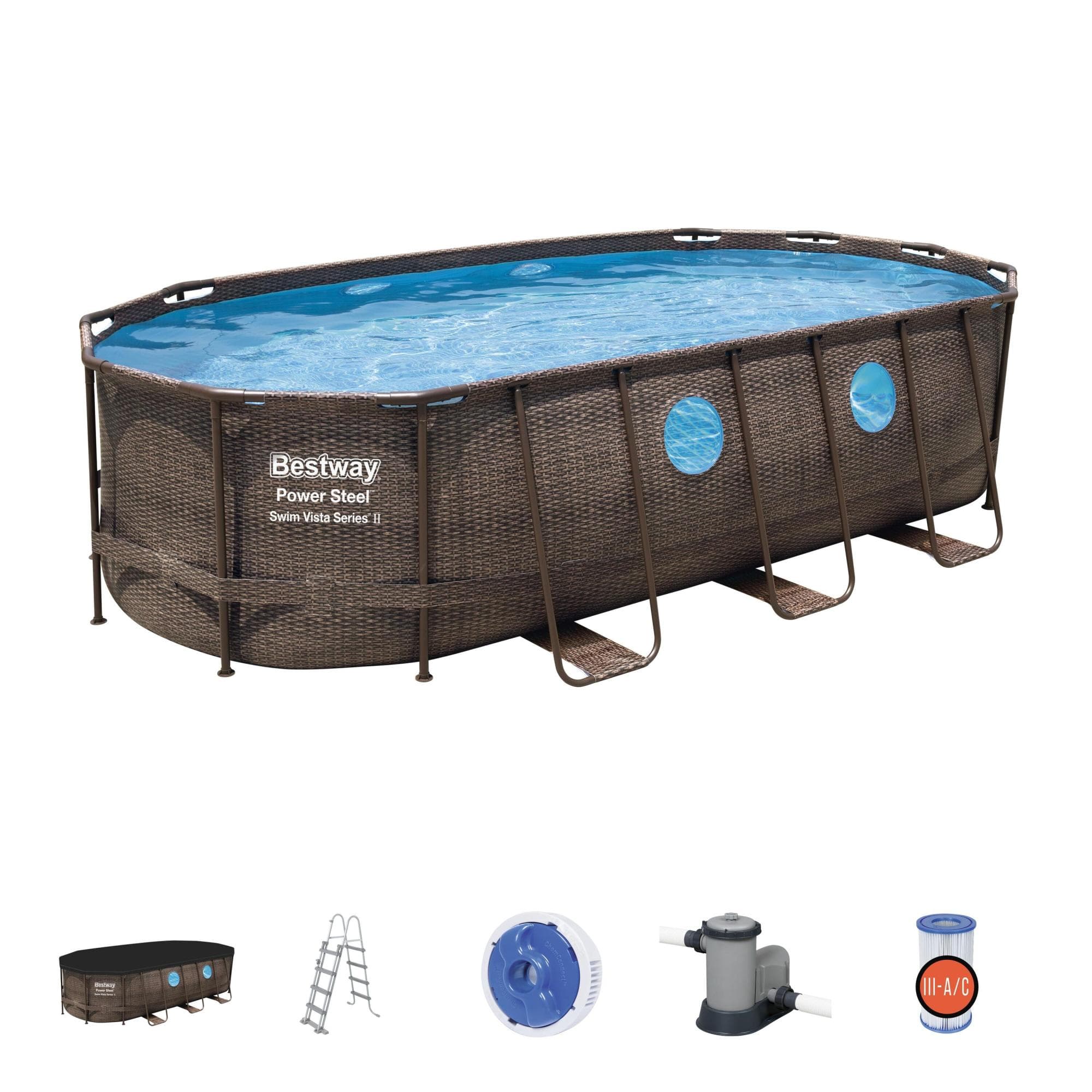 Set piscina da 549x274x122 cm rattan marrone