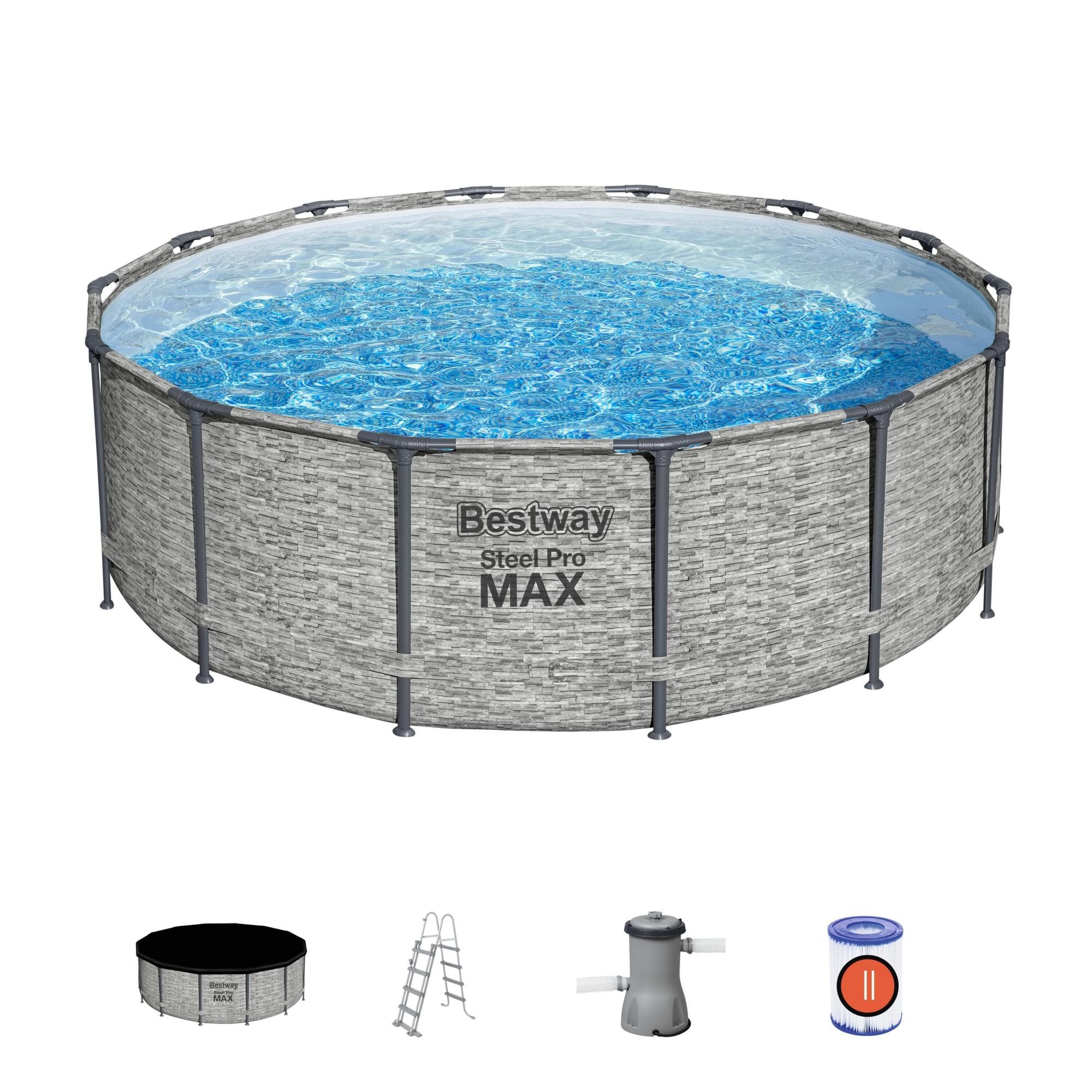 Set piscina da 427x122 cm effetto pietra