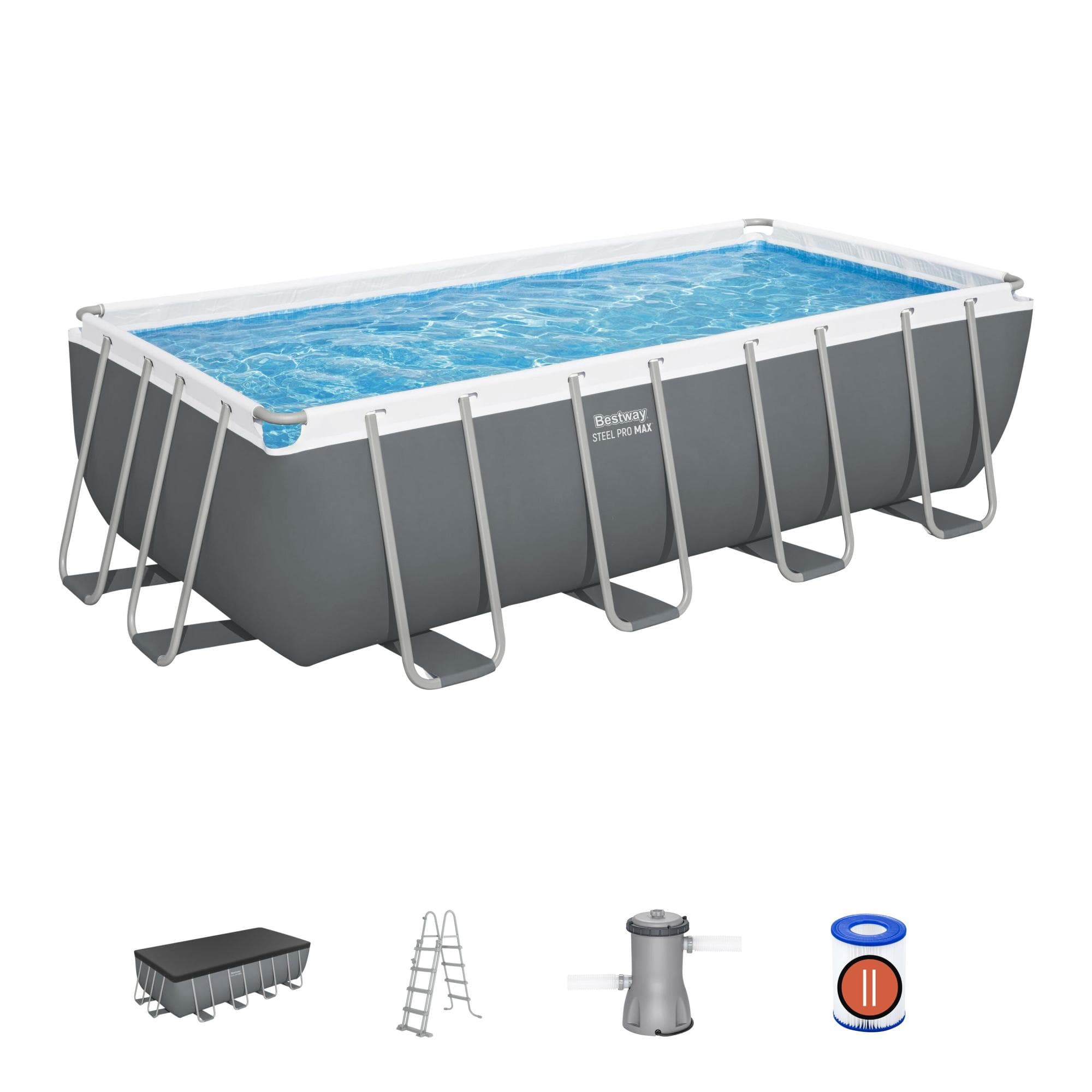 Set piscina da 488x244x122 cm grigio scuro - Telemagno Set piscina da 488x244x122 cm grigio scuro