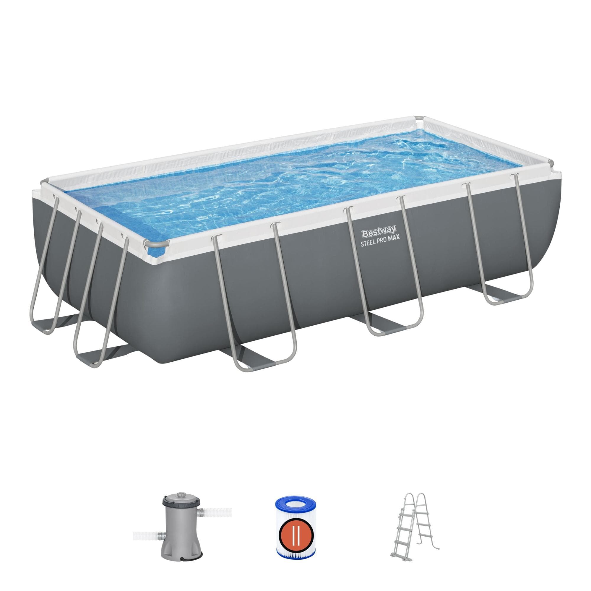 Set piscina da 404x201x100 cm grigio scuro - Telemagno Set piscina da 404x201x100 cm grigio scuro