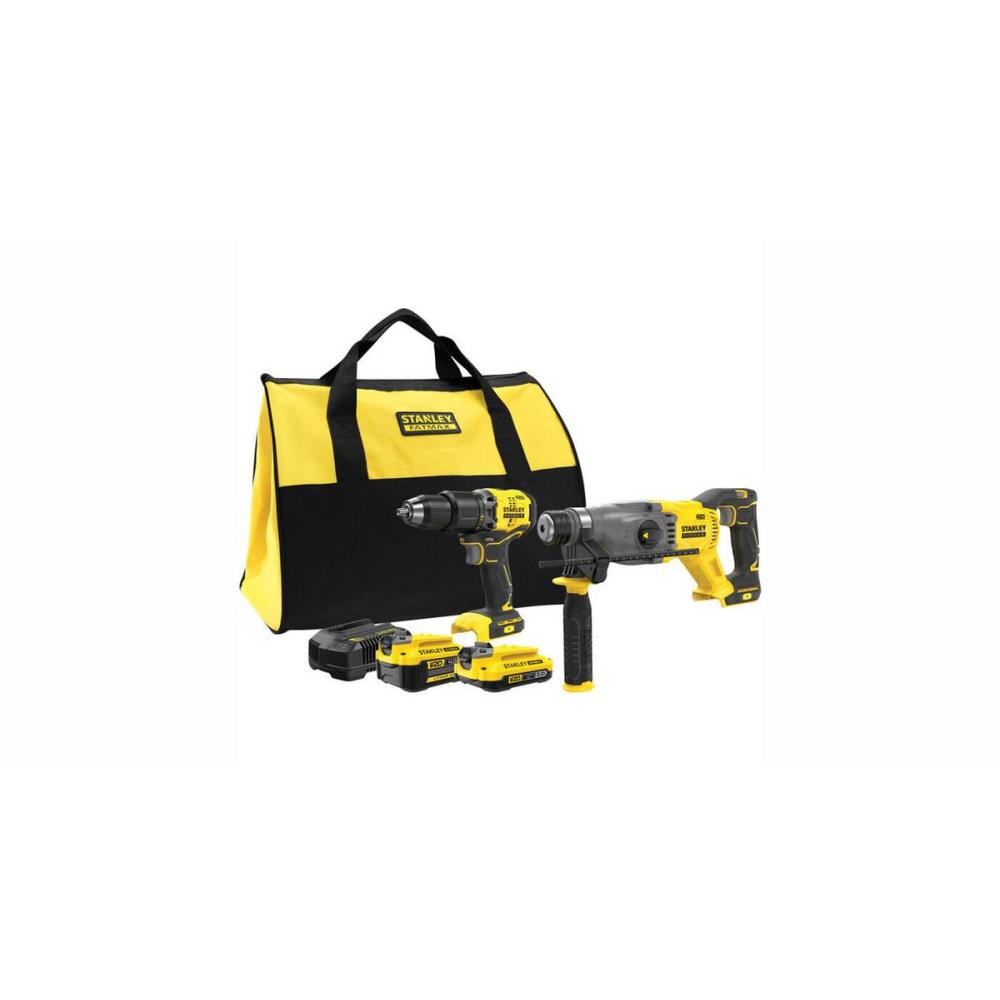 Martello Tassellatore sds-plus 18V LI-Ion Brushless SFMCH900 + Trapano Avvitatore con percussione Brushless 18V LI-Ion SFMCD715 + 2 batterie (1x4 Ah + 1x2 Ah) SFMCK216MDS-QW V20 FATMAX® STANLEY®